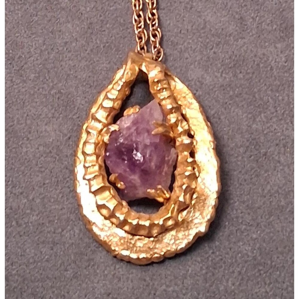 Vintage Amethyst Crystal Necklace Brutalist Boho